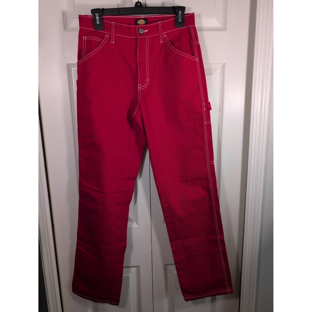 Dickies Womens 1/25 Red Carpenter Pants 100% Cotton Multi-Pocket Relaxed Fit